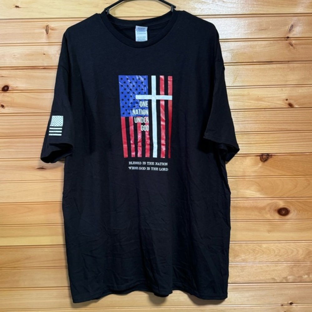 One Nation Under God American Flag Black Tee Size XL